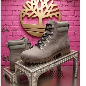 🔥Timberland Kinsley💛🩷💛6 Inch Waterproof Boots Taupe Nubuck Leather LIKENEW 6